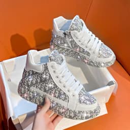 Women's Full Diamond Platform Sneakers Personalized Water Diamond Colored Embroidery Casual Shoes High Top Luxury Sports Shoes