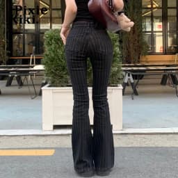 PixieKiki 2000s Clothes Y2k Low Rise Boot Cut Jeans Woman Casual Black Striped Denim Trousers Streetwear Flare Pants P77-FC43