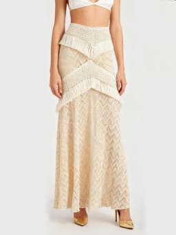 TWOTWINSTYLE Solid Slimming Sheer Spliced Tassels Knit Skirts for Women High Waist Elegant Long Skirt Female Autumn Clothing New
