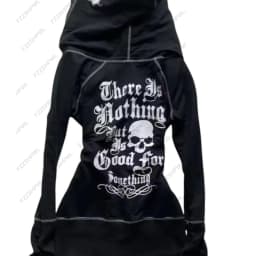 millennium y2k goth punk wind restoring ancient ways leopard grain printing charge show thin waist splicing skulls hooded fleece