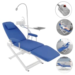 Portable Dental Chair Mobile Simple Folding Chair + LED Light +Tray Water Proof Adjustable Height & Angle