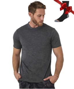 100% Merino Wool T Shirt Men Base Layer Merino Tshirt 180G Everyday Undershirt Wicking Breathable Anti-Odor + Hiking Blend Socks