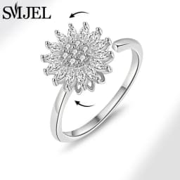New Sunflower Anxiety Ring Fidget Spinner Rings for Women Cute Butterfly Hummingbird Charms Finger Ring Anti Stress Rotate Gifts