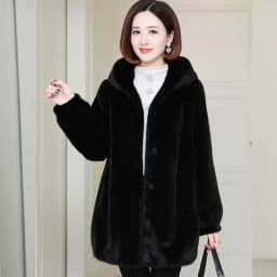 Thickened Medium-Length Faux Fur Plush Jacket Korean Style Slim Fit Double-Sided Winter Coat Women's Cotton-Polyester Blend
