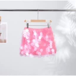 Sexy Women's Pink Sequin Mini Skirt Large Disc Sequin Detail Sparkly Party Skirts Cocktail Date Night Slim Fit Party Clubwear