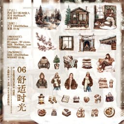 Journal GO 30pcs Warm Moments Sticker Pack PET Diorama Journal Material Winter Girl Collage Decor Themed Creative Stationery