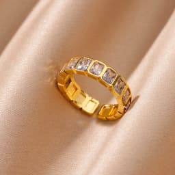 Cubic Zirconic Rectangle Open Rings For Women Men Gold Color Wedding Engaement Ring Luxury Brand Design Jewelry Christmas Gifts