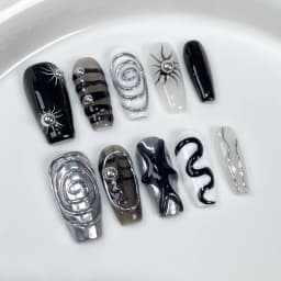 10Pcs 3D Green Flower Handmade Press on Nails French Fake Nails Wearable Stick-on Nails False Nail Uñas Накладные Ногти 네일팁