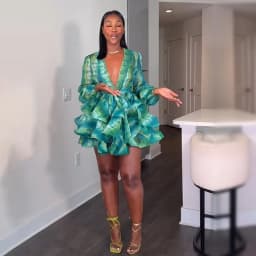 Sexy Deep V Neck Print Chiffon Mini Dress Elegant Long Sleeve Belted Tiered Ruffle Gown Lady Summer Party Beach Holiday Outfit
