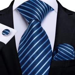 New Formal Ties Classic Blue Striped Necktie Handkerchief Cufflinks Gift For Men Wedding Tie Cravate Gravatas