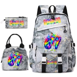 Cr7 Ronaldo 67 Print Student Backpack Set with Lunch Bag Pencil Case Teen Girls School Travel Daypack