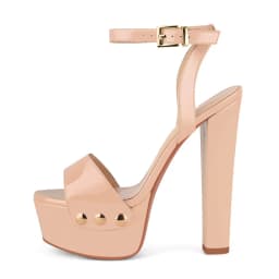 Onlymaker Women Peep Toe Platform Patent Leather Ankle Strap Sandals Slingback Party Dress Big Size Chuny Heel Sandals