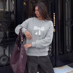 Bow Casual Loose Fit Hoodie with Regular Sleeve Standard Length Single Pullover No Hood Sweatshirt Round Neck Women Sweatshirt
