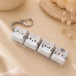 Cute Cat Relax Button Keycap, Kawaii Cat 4-Key Keyboard Fidget Toy for Friends Gift, Portable Fidget Keychain Fashion Bag Charm