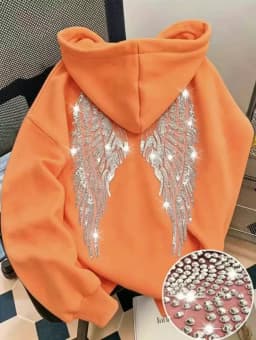 Leisure Spring and Autumn Sweater Wing Print and Hot Rhinestone Two Styles Women's Long-sleeved Pullover Hoodie