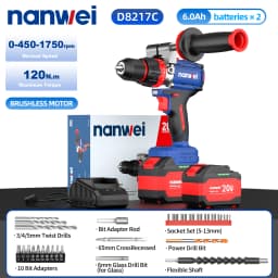 Brushless Cordless Impact Drill NANWEI Cordless 20v 13mm Ice Drill Power Tool 160NM High Torque