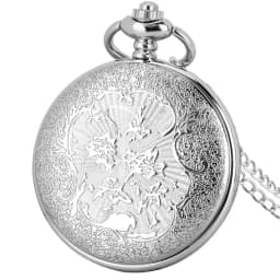 New Relief Sea Blue Star and Moon Quartz Necklace Inlaid with Pearl Silver Pocket Watch Pendant Chain for Male and FemaleStudent
