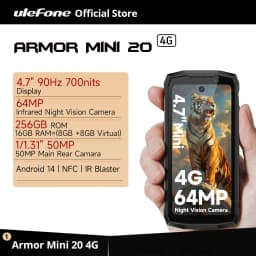 Ulefone Armor Mini 20 4G 4.7" Rugged Phone 64MP Night Camera Android 14 Smartphone 6200mAh Mobile Phone NFC 16GB+256GB 33W G99