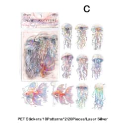 20pcs Twinkle Jellyfish Stickers Pack Laser Silver Collage for Junk Journal DIY Scrapbooking PET Aesthetic Decor