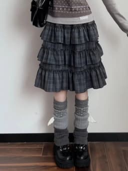 Y2k Harajuku Vintage Skirts Plaid Ruffles Patchwork High Waist Cake Skirt Punk Gothic All Match 2026 Summer Women's Clothing