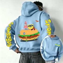 Burger SpongeBob SquarePants and Patrick Star Cartoon Anime 2026 Spring and Autumn Men's and Women's Fashion Sports Hoodies