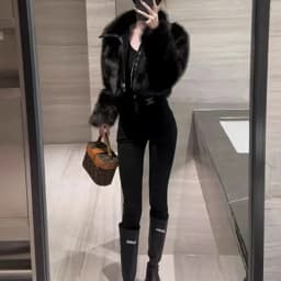 Fall Winter Motorcycle Style Short Fashion Top Women's Patchwork Fur Coat Fake Leather Environmentally Friendly Fur Jacket