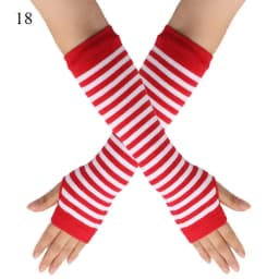 New Long Glove Arm Cover Classic Pink Black and White Striped Fingerless Elbow Gloves Warmer Knitted Wristband