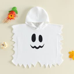 Halloween Kids Ghost Cape Adorable Ghost Print Hooded Cloak for Cosplay Party Wear Halloween Costume