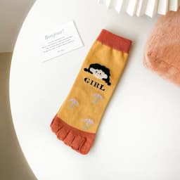 New Five-Finger Ladies Breathable Sweat-Absorbing Mid-Tube Split-Toed Socks Cute Cartoon Student Girl Socks