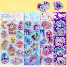 3 pcs/6 pcs Cute Fragrant Glitter Shaking Sticker 3D Cartoon Scrapbooking Diy Journaling Stationery Diary Sticker School Gift