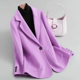 Women's Suit Collar Double-sided Cashmere Wool Coat 2024 Fall Winter Chic Ladies Single Button Loose 100% Woolen Blazer Jackets