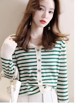 Spring and Autumn PerFemale Knit Cardigan Wool V-neck Jumper Top Single Breasted Simple Slim Women White Black Patchwork Sweater