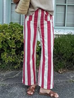 Fashion Women's Striped Pants Button Zipper Double Pockets Straight Straight Leg Trousers 2026 Spring Summer Casual Lady Pant