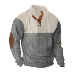 Men's Hoodies Spring And Autumn Corduroy Casual Patchwork Stand Collar Button Sports Hoodie Man Clothing