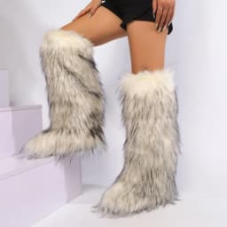 Winter New High Boots Over The Knee Snow Boots Women Plus Velvet Warm Imitation Fox Fur Boots Imitation Raccoon Fur Winter Boots