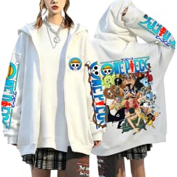 One Piece Luffy Zoro Sanji All Characters 2026 New Japanese Anime Fashion Y2K Casual Sportswear Men's Couple Style Zip Up Hoodie