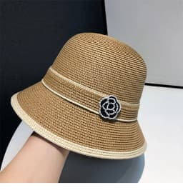 Women's New Spring Summer Straw Camellia Bucket Hat Sunscreen Hat Elegant Floral Elegant Straw Travel Beach Panama Cap