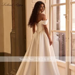 Lceland Poppy Customized A Line Mikado Satin Wedding Dresses Off the Shouler Bridal Gowns with Chapel Train