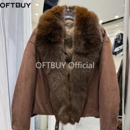 OFTBUY Large Real Fox Fur Collar White Duck Down Coat Women Jacket Winter Warm Thick Belt Detail Fashion Outerwear