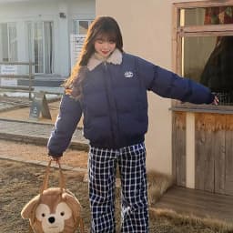 Lambswool Turn Down Collar Short Parkas Women American Retro Long Sleeve Cotton Padded Jackets Woman Thicken Warm Cropped Parkas