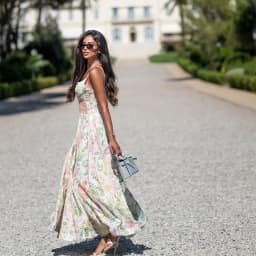 2026 Women's Boho Floral Print Halter Neck Maxi Dress Corset Bustier Pink Trim A-Line Flowy Summer Vacation Beach Dress