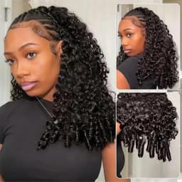 Frizira 4/27 Highlight Burmese Curly 3 IN 1 Half Wigs Human Hair Machine Wig Ready to Wear Clip In With Drawstring Beginner Friendly