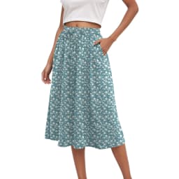 Summer Long Maxi Skirt Women's Elegant Mini Floral Pleated Skirts High Waist A Line Below Knee Casual Skirts With Pockets