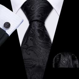 Barry.Wang Black White Gray Silver Men Tie Handkerchief Cufflinks Set Jacquard Necktie for Male Wedding Business Party Gift