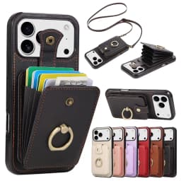 RFID Blocking Crossbody Wallet Card Holder Ring Phone Case for iPhone 17 Air 16E 15 14 Plus 13 12 Mini 11 Pro XS Max XR XS X 7 8