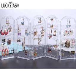 120/180/240/360holes Plastic Clear Earrings Studs Display Rack Folding Screen Earring Jewelry Display Stand Holder Storage Box