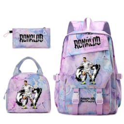 Cr7 Ronaldo 67 Print Student Backpack Set with Lunch Bag Pencil Case Teen Girls School Travel Daypack