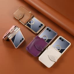 Luxury Zipper Leaf Magnetic Ring Holder Mirror Cards Solt Leather Phone case For Motorola Razr 60 50 Ultra Shockproof Cover