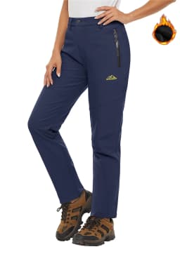TACVASEN Fleece Lined Waterproof Soft Shell Pants Womens Winter Warm Zipper Pockets Work Pants Outdoor Hiking Ski Snow Trousers