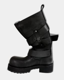 Modern Vintage Big Round Toe Height Increasing Boots Men's Belt Buckle Street Style Mid-Calf Boot Platform Motorcycle Boots